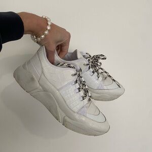 White Croc-Embossed Sneakers